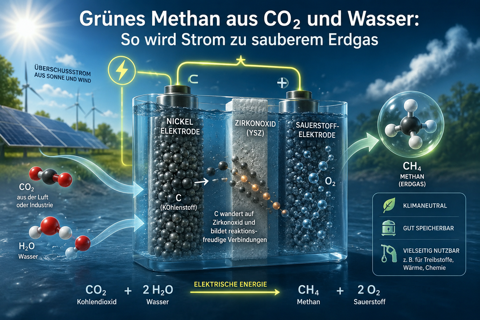 Klimaneutraler Erdgas-Ersatz aus Wasser und CO2 